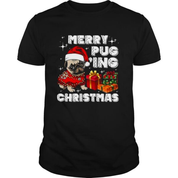 Merry Pugging Christmas With Santa Hat Pug Dog Pugmas Pajama shirt