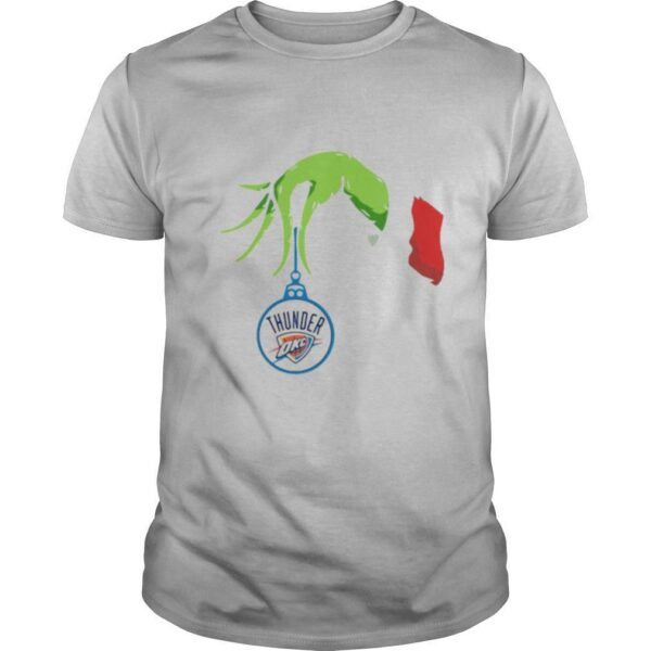 Merry christmas grinch holding oklahoma city thunder okc logo shirt