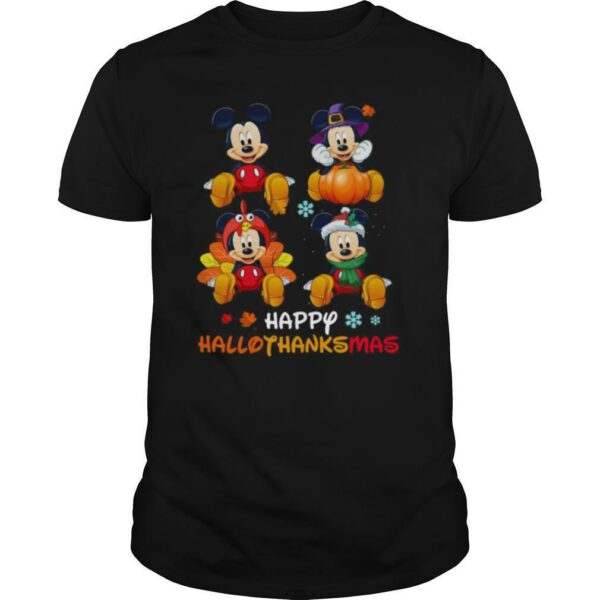 Mickey Mouse Disney Halloween And Merry Christmas Happy Hallothanksmas shirt