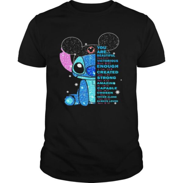 Mickey mouse stitch you are beautiful victorious enough created strong amazing capable chosen never alone shirt