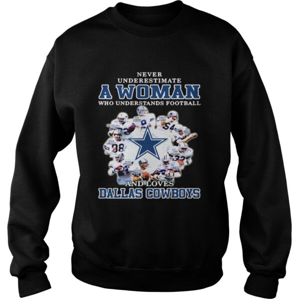 Never underestimate a woman who understands football loves Dallas Cowboys shirt