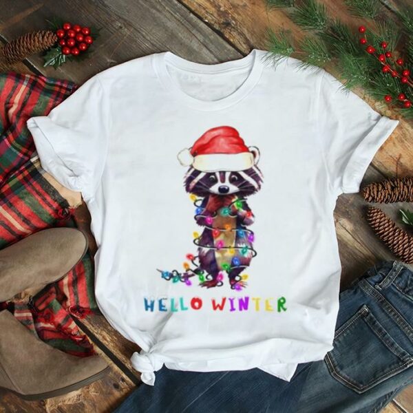 Nice hello winter Santa racoon Christmas shirt