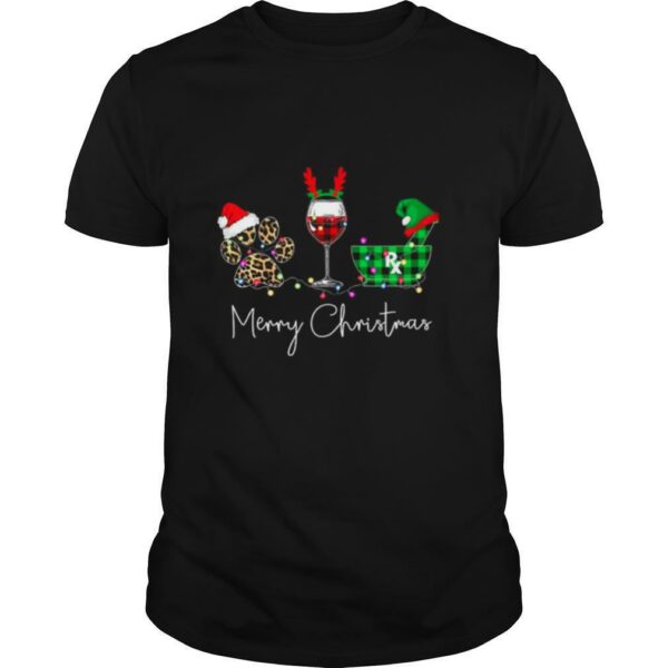 Paw Dog Wine Coffee Elf Merry Christmas shirt