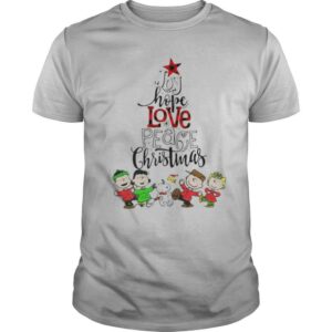 Peanuts snoopy woodstock sally brown joy hope love peace believe christmas shirt