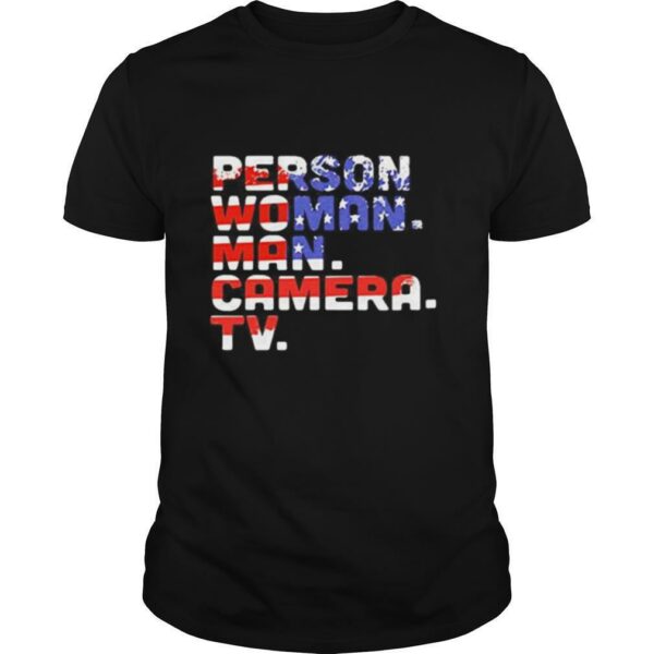 Person woman man camera tv american flag happy independence day shirt