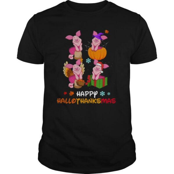 Piglet Disney Halloween And Merry Christmas Happy Hallothanksmas shirt