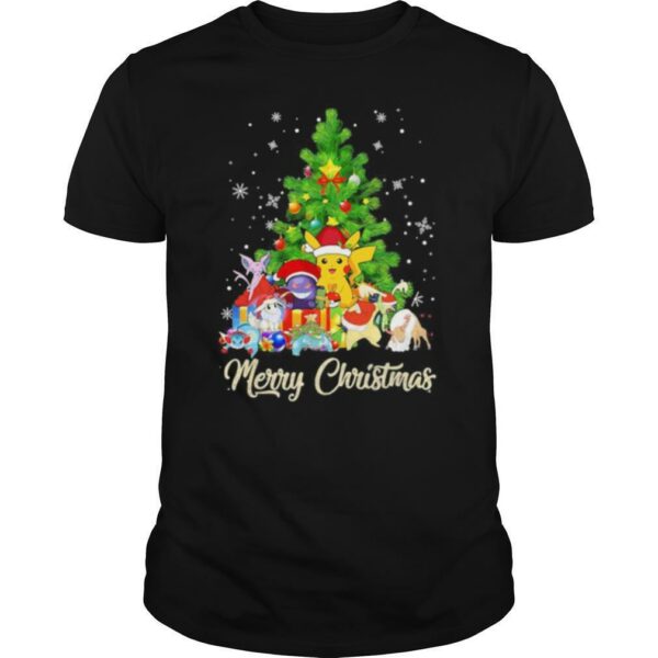 Pikachu cartoon merry christmas tree shirt