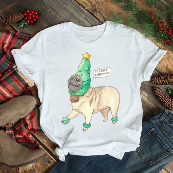 Pine Tree Hat Merry Pug Christmas shirt