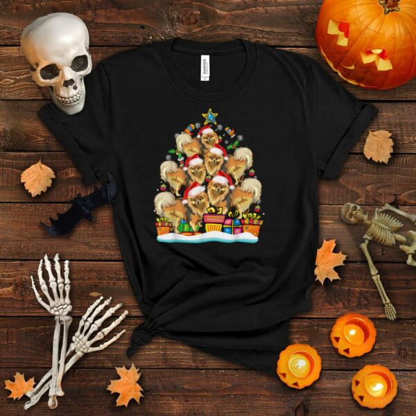 Pomeranian Christmas Tree Santa Hat Decorations Xmas T Shirt