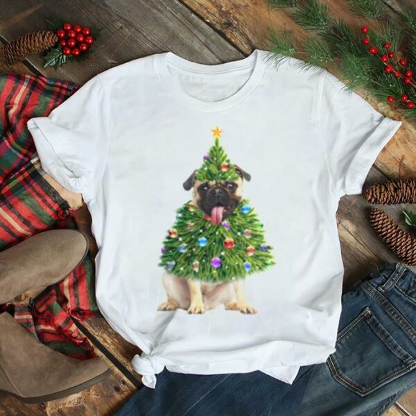 Pug Christmas Tree Lights Santa shirt