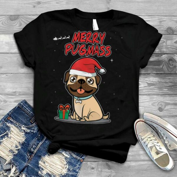 Pug Dog Funny Christmas Merry Pugmas Santa Hat T Shirt