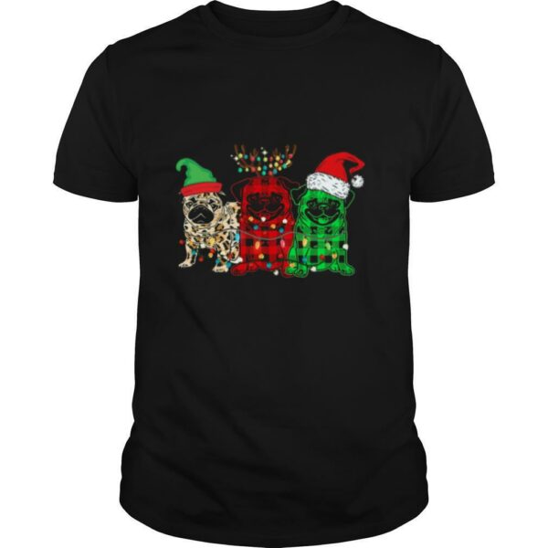 Pug Elf Reindeer Santa Light Merry Christmas shirt