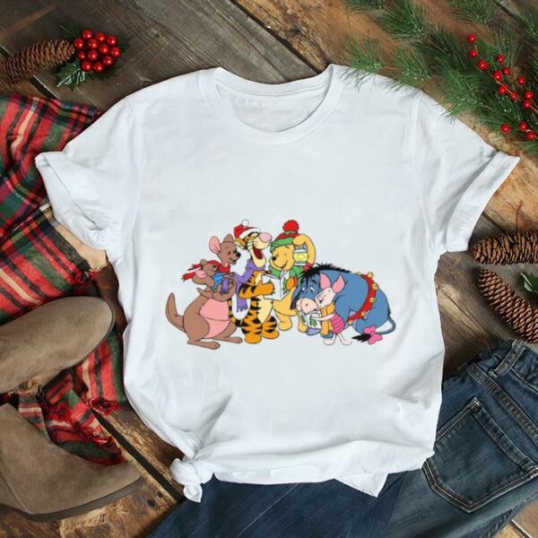 Reading A Book Under Snow Christmas Design Winnie The Pooh shirt