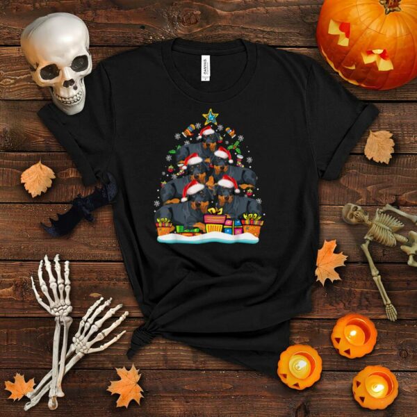 Rotwiller Christmas Tree Santa Hat Decorations Xmas Gifts T Shirt