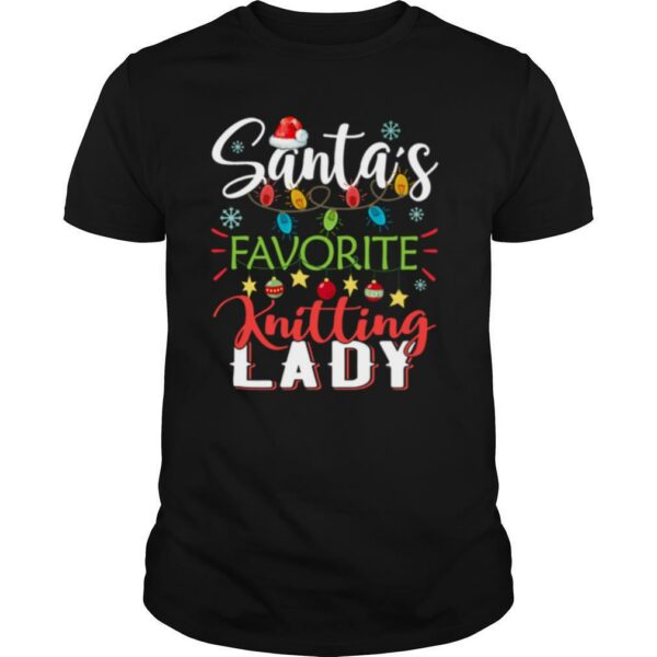 Santa’s Favorite Knitting Lady Xmas Light Santa Hat Christmas Gift Santas Favorite Knitting Lady shirt