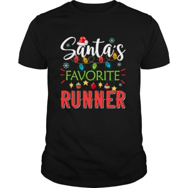 Santa’s Favorite Runner Xmas Light Santa Hat Christmas Gift Santas Favorite Runner shirt