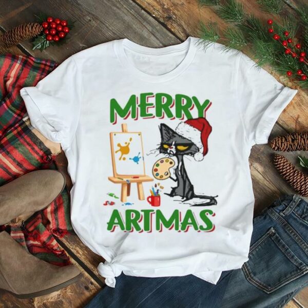 Santa Black Cat Merry Artmas Christmas shirt