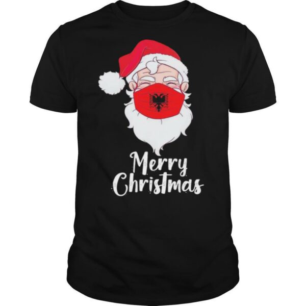 Santa Claus Face Mask Albania Flag Merry Christmas shirt