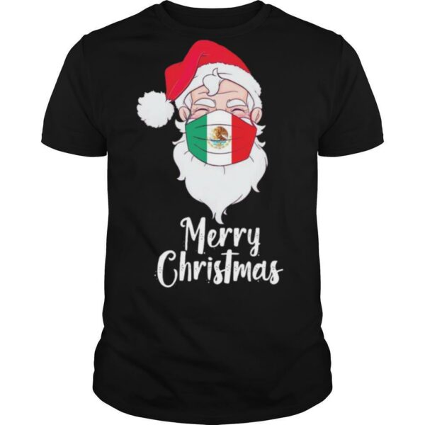 Santa Claus Face Mask Bandera De Mexico Flag Merry Christmas shirt