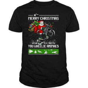 Santa Claus Motorcycle Merry Christmas You Wheelie Animals shirt
