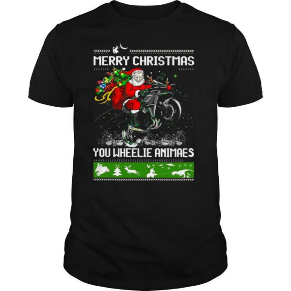 Santa Claus Motorcycle Merry Christmas You Wheelie Animals shirt