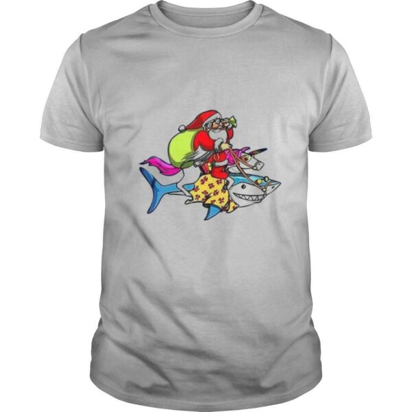 Santa Claus Riding A Unicorn And A Shark Christmas Gift shirt