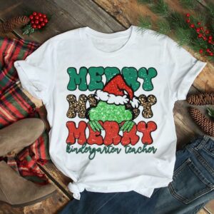 Santa Grinch Merry Kindergarten Teacher Christmas Leopard 2022 shirt