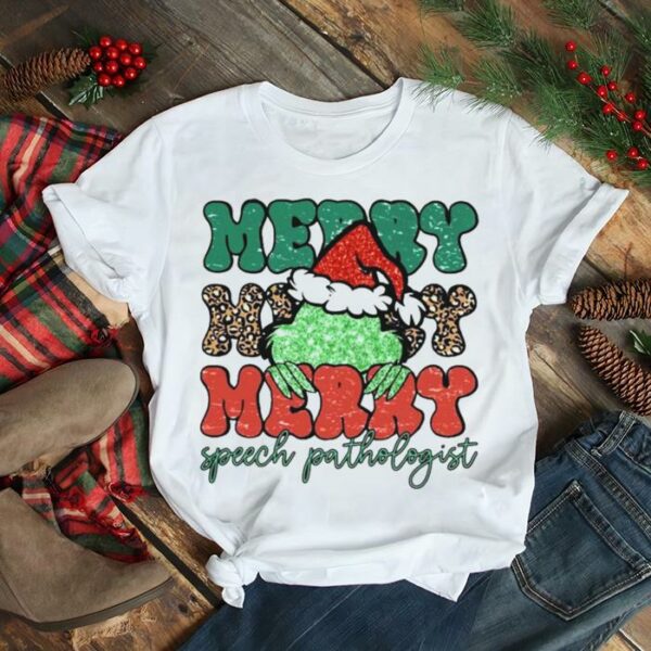 Santa Grinch Merry Speech Pathologist Christmas Leopard 2022 shirt