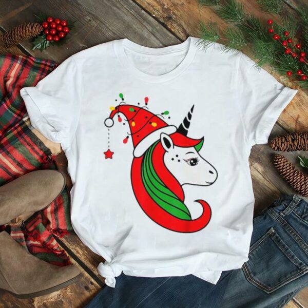 Santa Hat Unicorn Christmas Lights Xmas Girls Kids Pajama Sweater T shirt