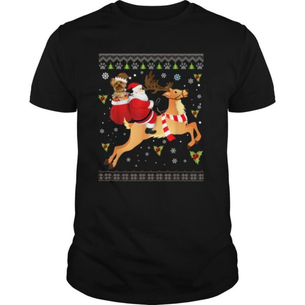 Santa Reindeer Yorkie Dog Presents Christmas Sweater Ugly T Shirt