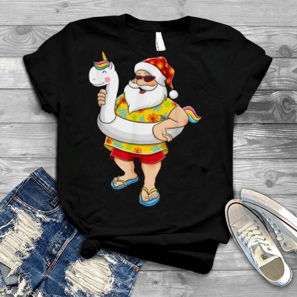 Santa Wearing Unicorn Float Christmas in July Hawaii Men Boy T Shirt