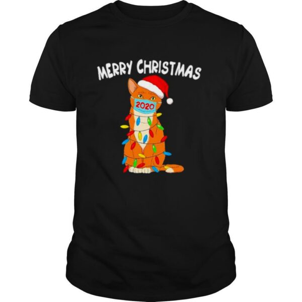 Santa cat face mask 2020 Christmas Lights Merry Christmas shirt