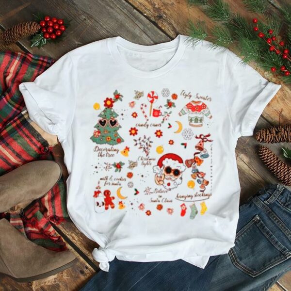 Santa claus Christmas tree groovy retro vintage shirt