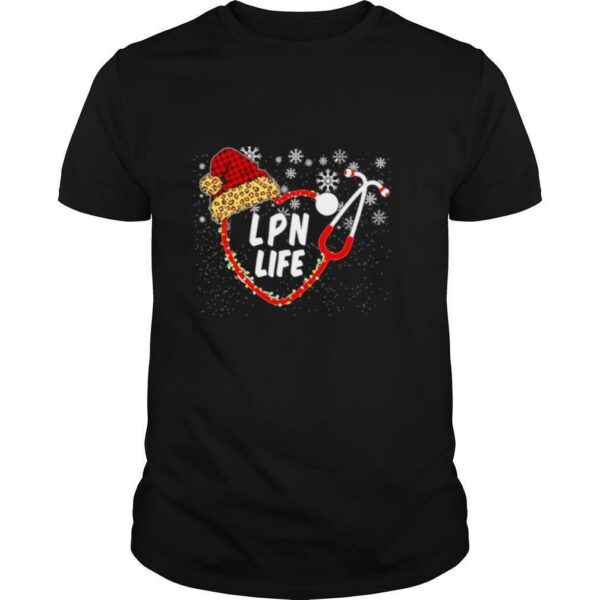 Santa hat leopard Stethoscope heart LPN Life Christmas shirt