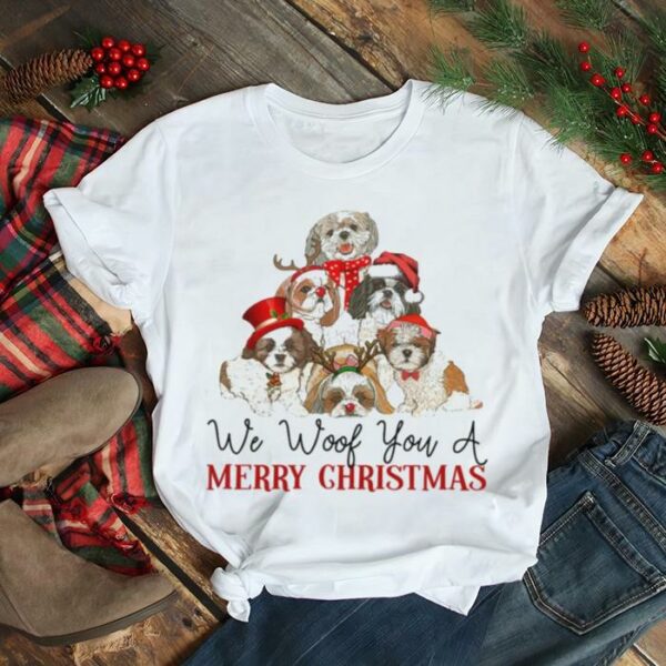 Shih Tzu Dogs Santa we woof You a Merry Christmas Shirt