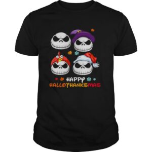 Skellington Halloween And Merry Christmas Happy Hallothanksmas shirt