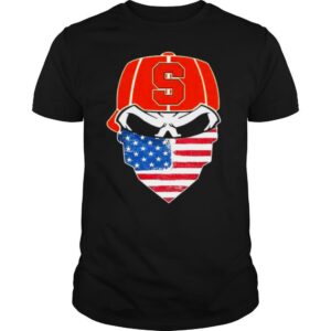 Skull face mask American flag hat syracuse orange football shirt