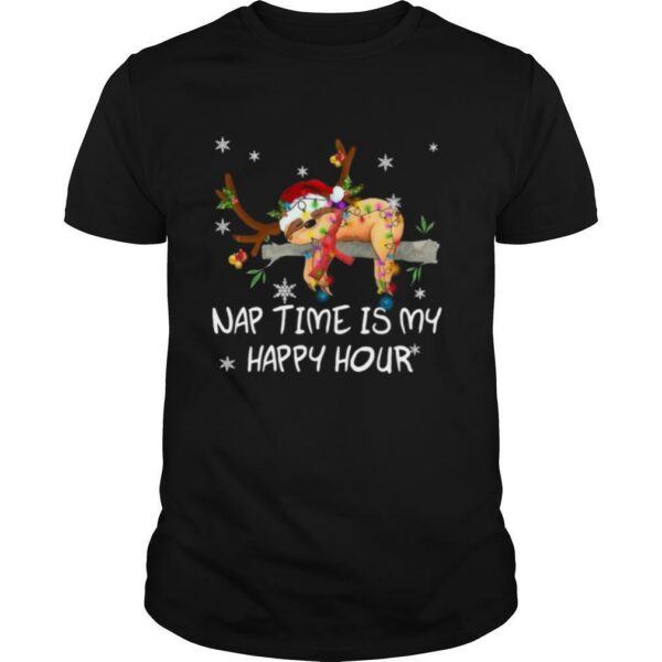 Sloth Santa Sleep Nap Time Is My Happy Hour Merry Christmas shirt