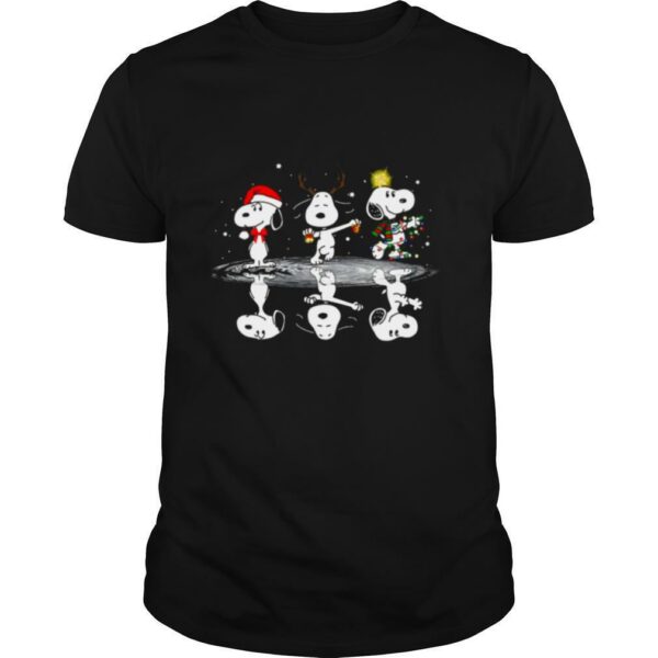 Snoopy Santa Reindeer Water Reflection Light Merry Christmas shirt