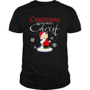 Snoopy and Charlie Brown Christmas begins with Christ shirt