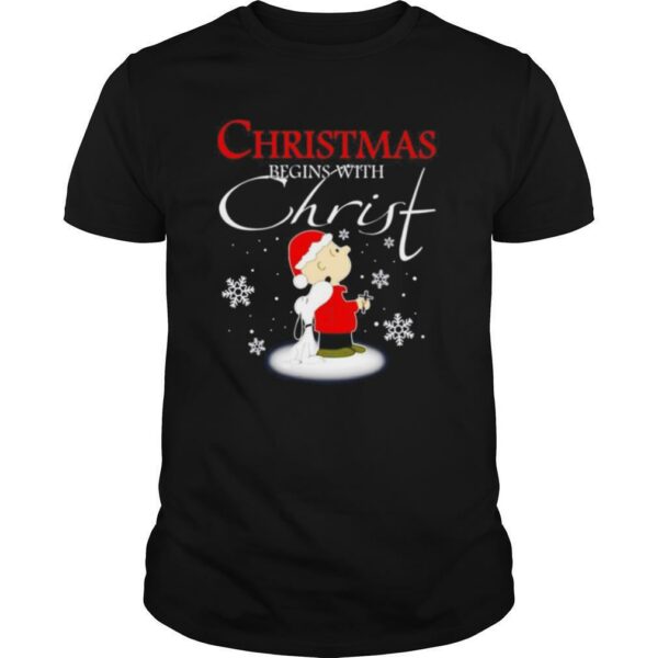 Snoopy and Charlie Brown Christmas begins with Christ shirt