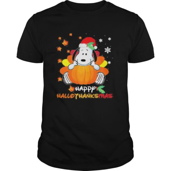 Snoopy happy hallothanksmas halloween thanksgiving christmas shirt