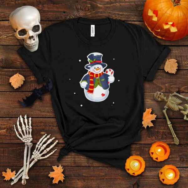 Snow man holding christmas candy T shirt T Shirt