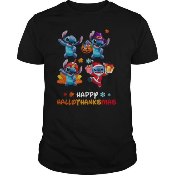 Stitch Disney Halloween And Merry Christmas Happy Hallothanksmas shirt