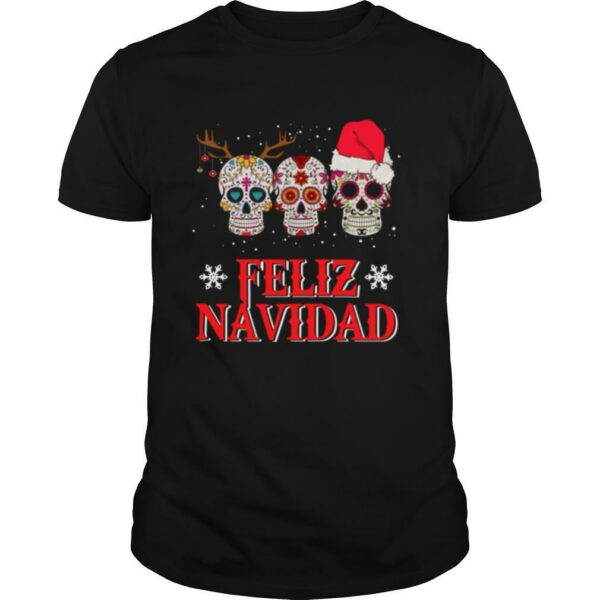 Sugar Skulls Reindeer Santa Feliz Navidad Christmas shirt