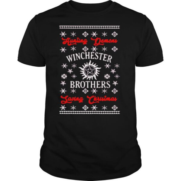 Supernatural hunting demons winchester brothers saving christmas shirt