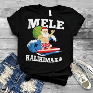 Surfing Santa Mele Kalikimaka Hawaiian Christmas Design T Shirt