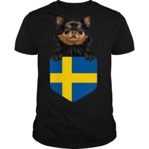 Sweden Flag Black Chihuahua Dog In Pocket T Shirt