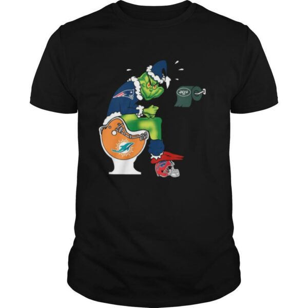 The Grinch New England Patriots Shit On Toilet Miami Dolphins And Other Teams Christmas shirt