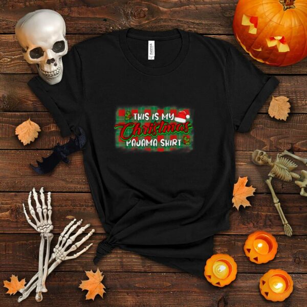 This Is My Christmas Pajama Funny Green Plaid Santa Xmas T Shirt